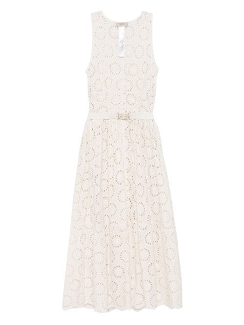 Twin-Set Long Cotton Dress With Sangallo Embroidery
