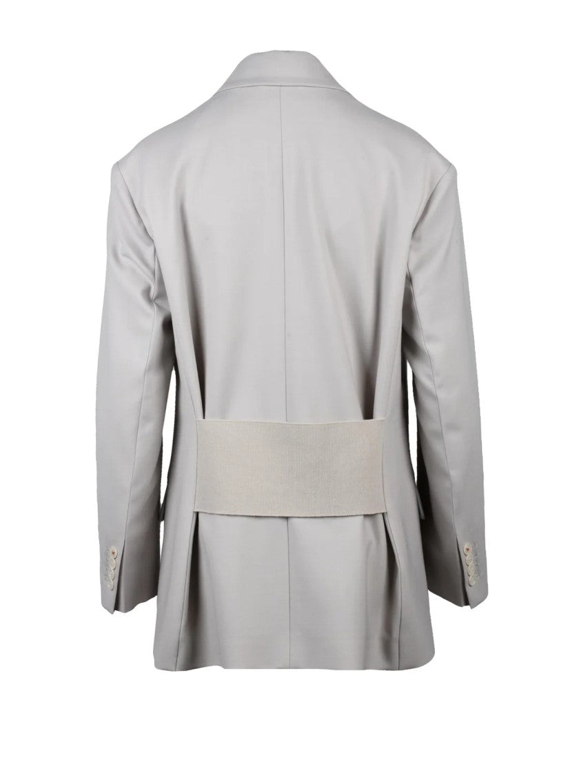 Victoria Beckham Double-Breasted Virgin Wool Jacket With Wide Belt Detail