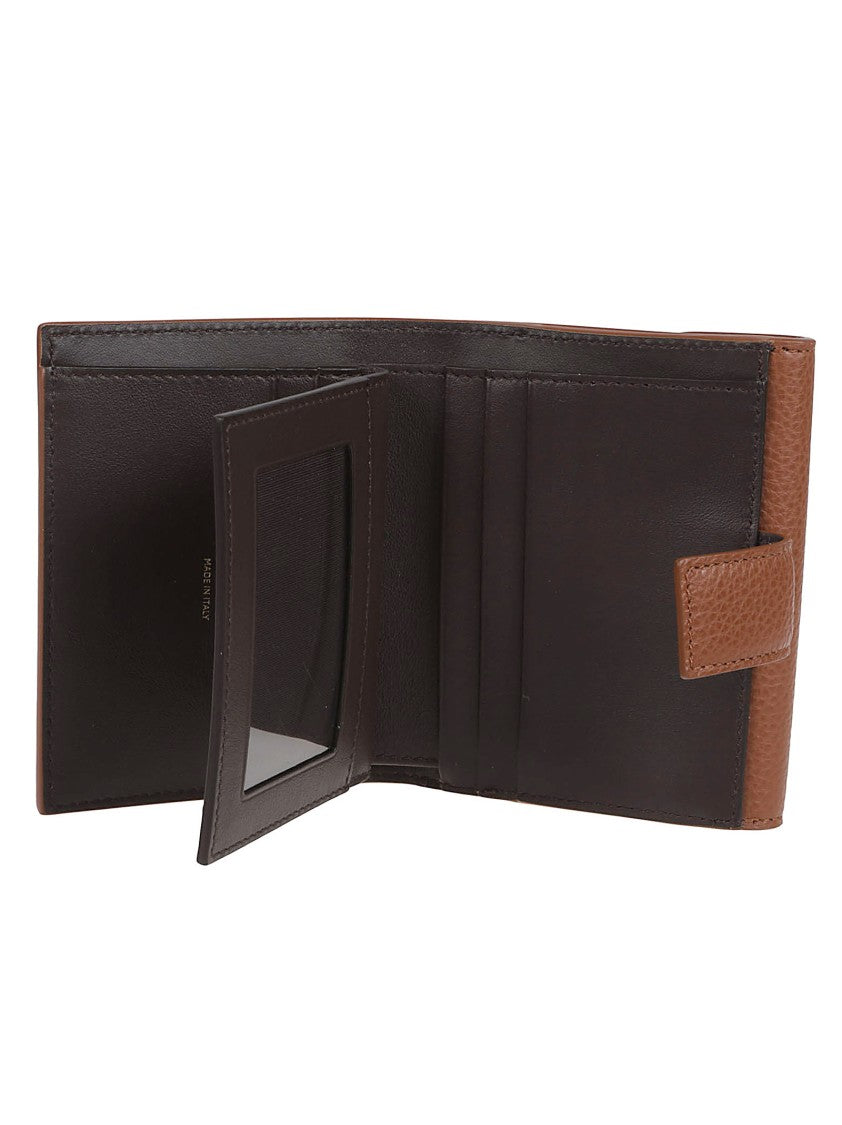 Ferragamo Compact Pebbled Leather Wallet With Double Gancini Buckle