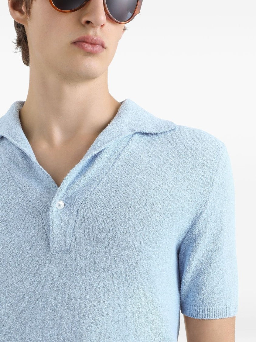 Dolce & Gabbana Light Blue Textured Knit Polo Shirt
