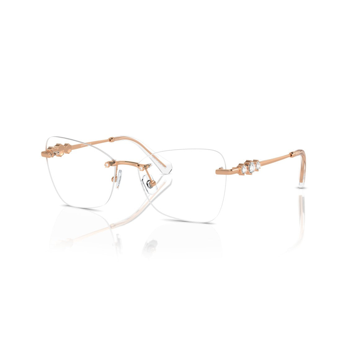 Swarovski Rimless Eyeglasses With Gold-Toned Metal Temples And Crystal Embellishments