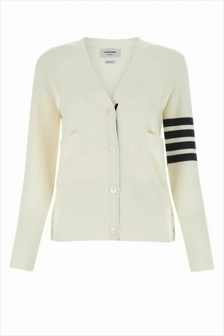 Thom Browne V-Neck Wool Cardigan With Tricolor Tab And Button Accents