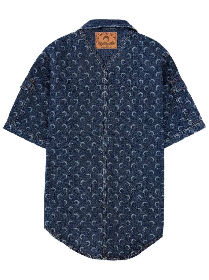 Marine Serre Dark Denim Crescent Moon Pattern Shirt