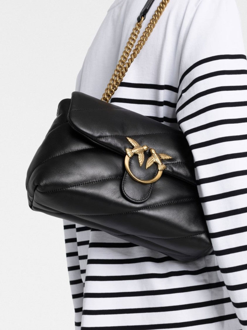 Pinko Love Puff Diagonal Quilted Leather Satchel