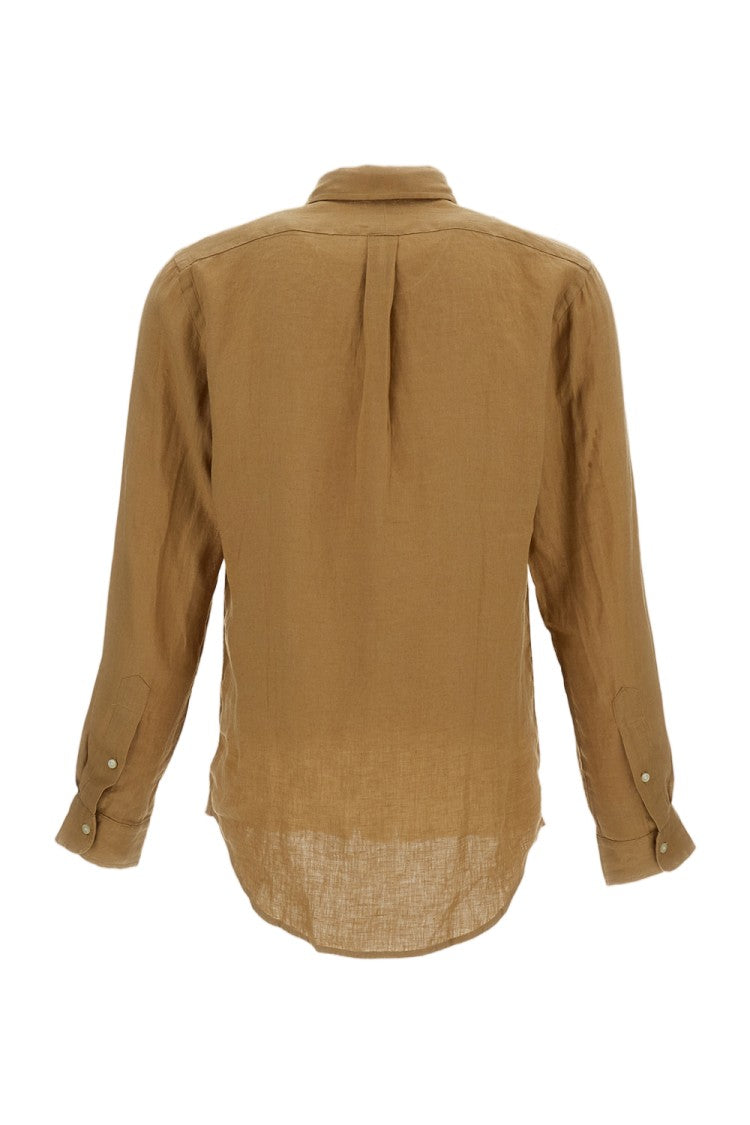 Polo Ralph Lauren Tailored Brown Linen Shirt With Button-Down Collar
