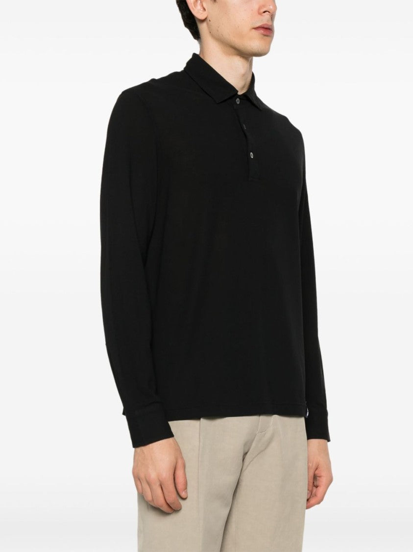 Drumohr Long-Sleeved Cotton Polo With Logo Detail