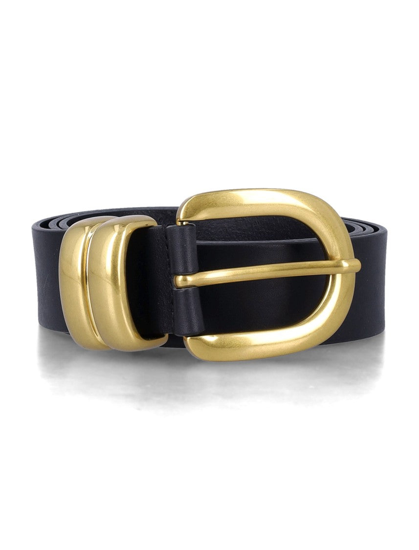 By Malene Birger Zoira Gold Curved Gold-Tone Buckle Leather Belt