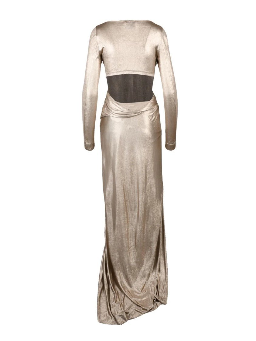 Vivienne Westwood Asymmetric Draped Long Lycra Lamé Dress