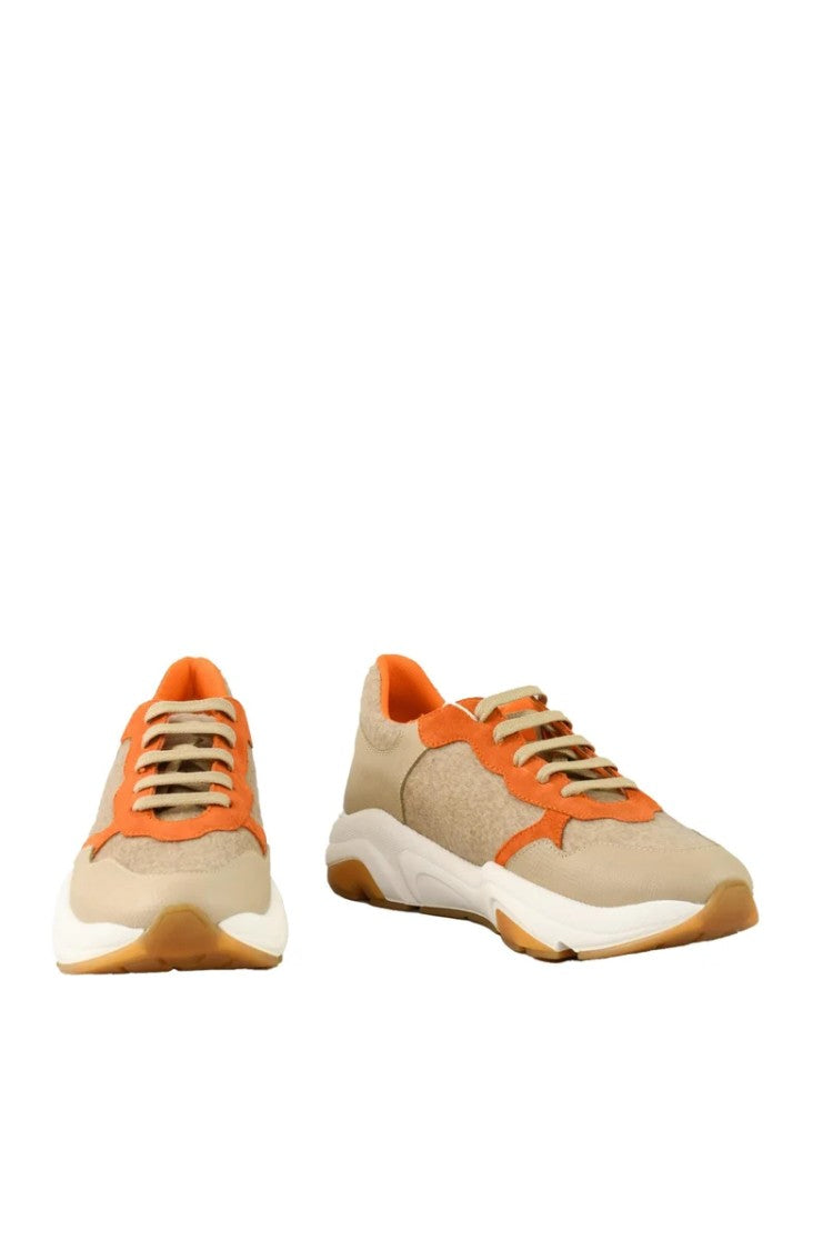 Twelve Style Division Leather/Other Fibers Sneakers - Beige/Orange