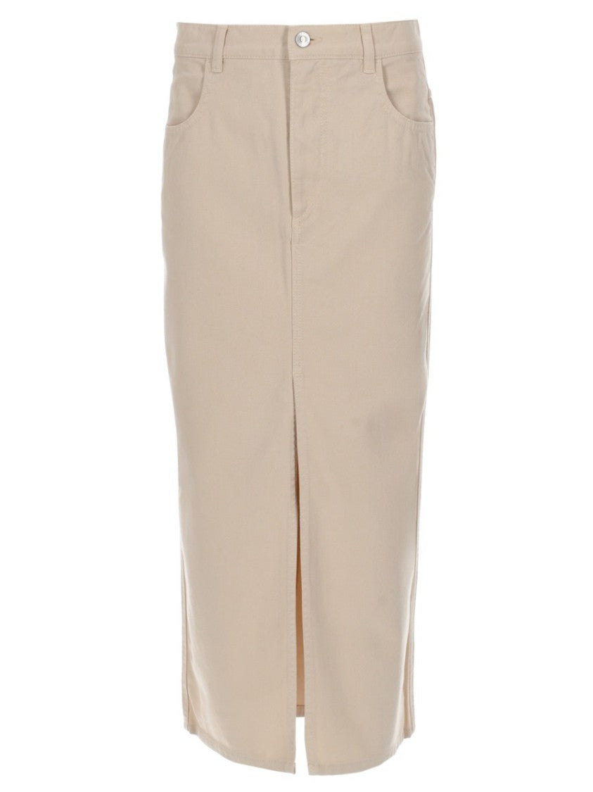 Isabel Marant Knee-Length Silk-Blend Skirt With Front Slit And Classic Five-Pocket Design