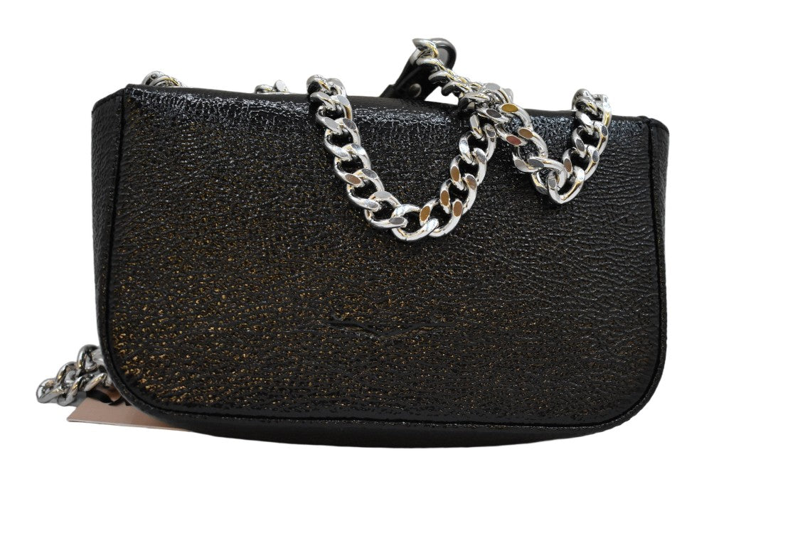 Voile Blanche Structured Black Handbag With Metallic Embellishments