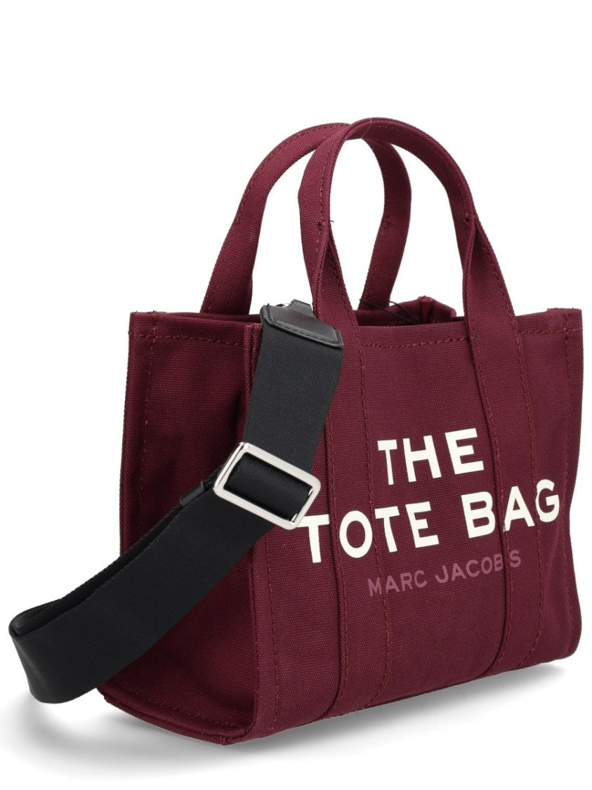 Marc Jacobs Rectangular Burgundy Cotton Tote With Short Handles And Detachable Strap