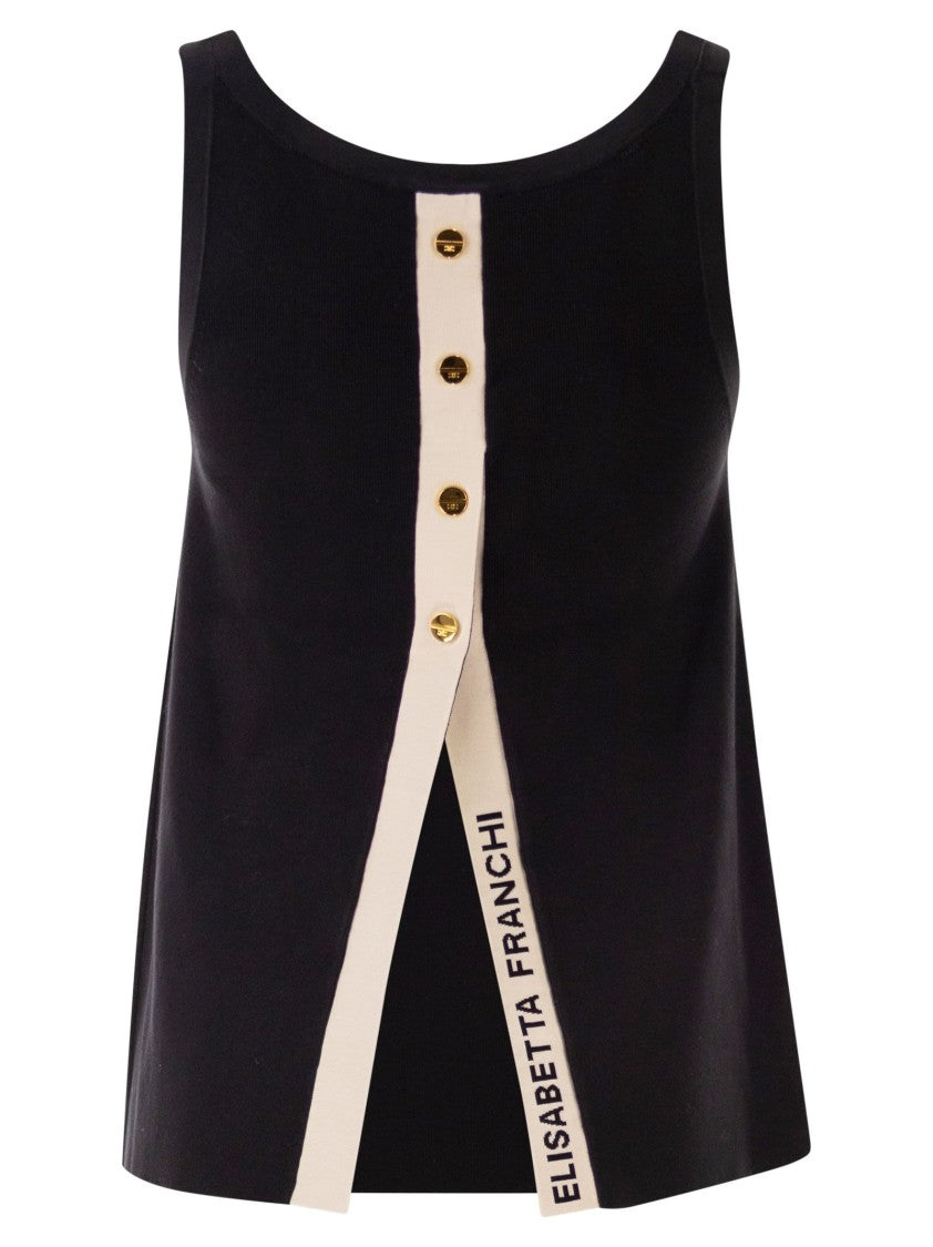 Elisabetta Franchi Shiny Viscose Stripe Sleeveless Knitted Top