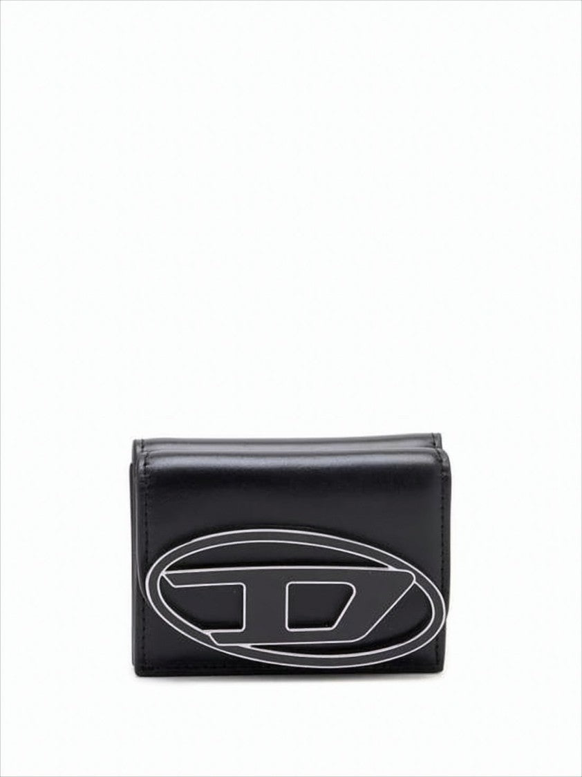 Diesel Compact Rectangular Wallet With Oval Emblem In Black