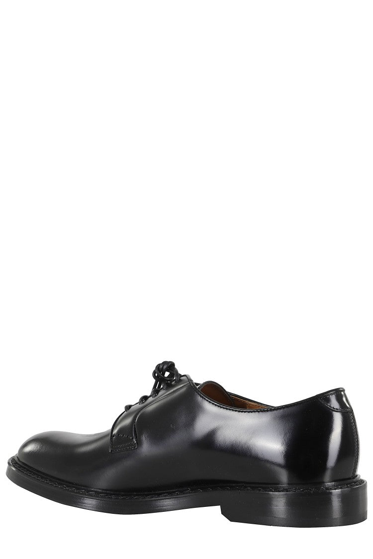 Doucal's Black Almond-Toe Leather Derby Loafers