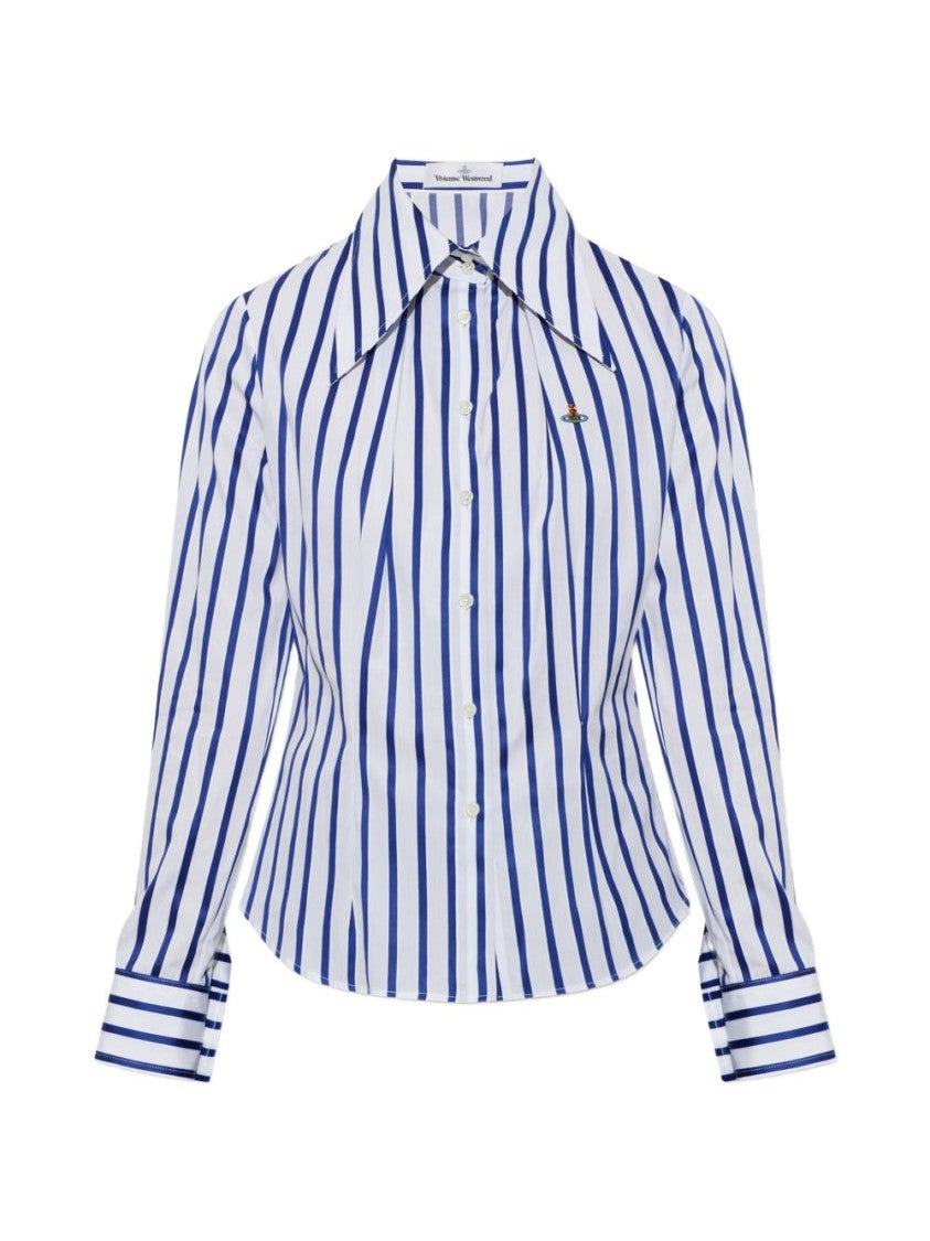 Vivienne Westwood Crisp White Bold Blue Striped Button-Down Top