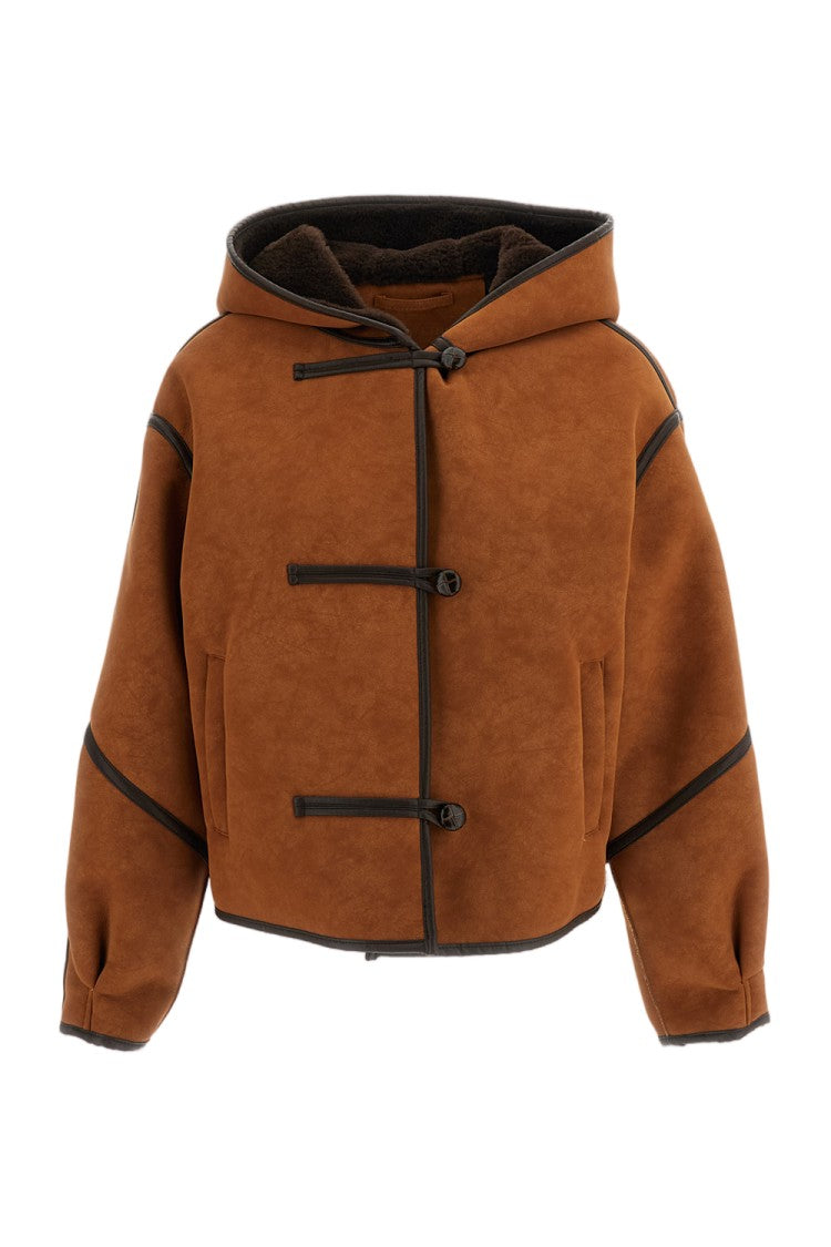 Stand Studio Brown Fia Hooded Toggle Faux Shearling Jacket