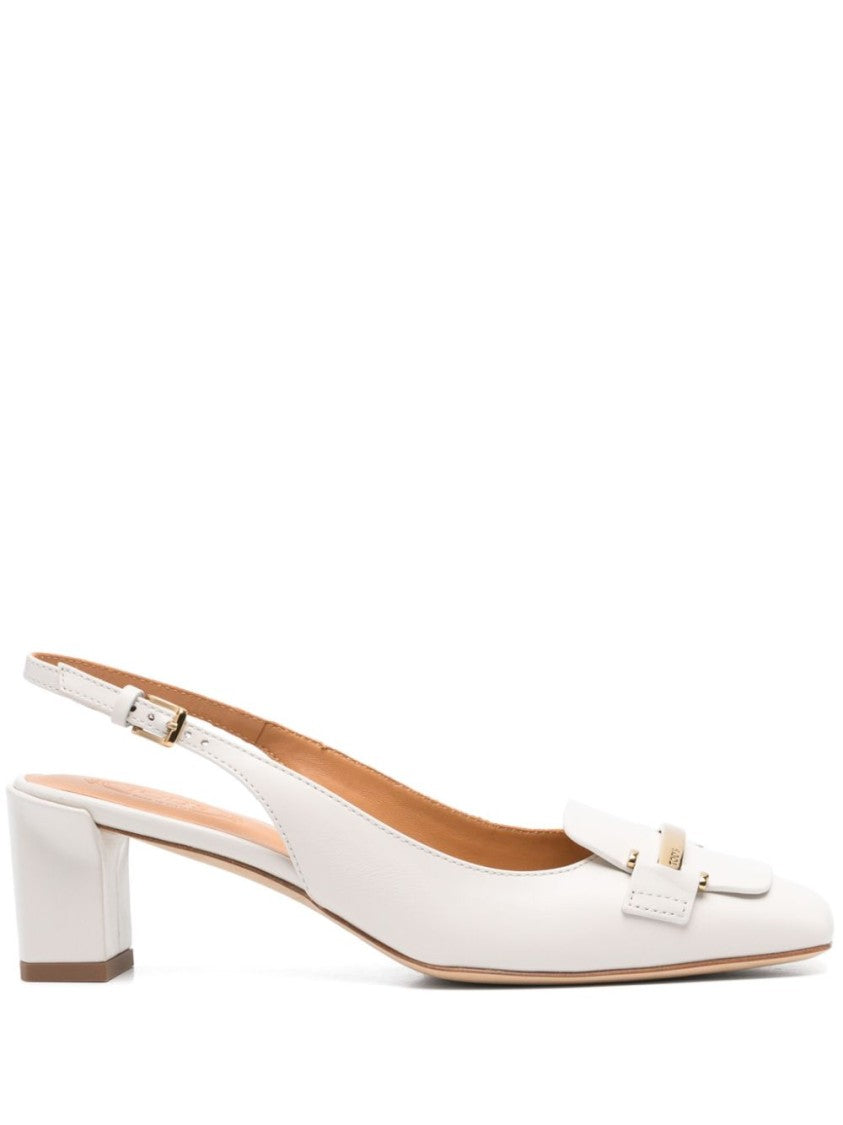 Tod's White Slingback Low Block Heel Pumps