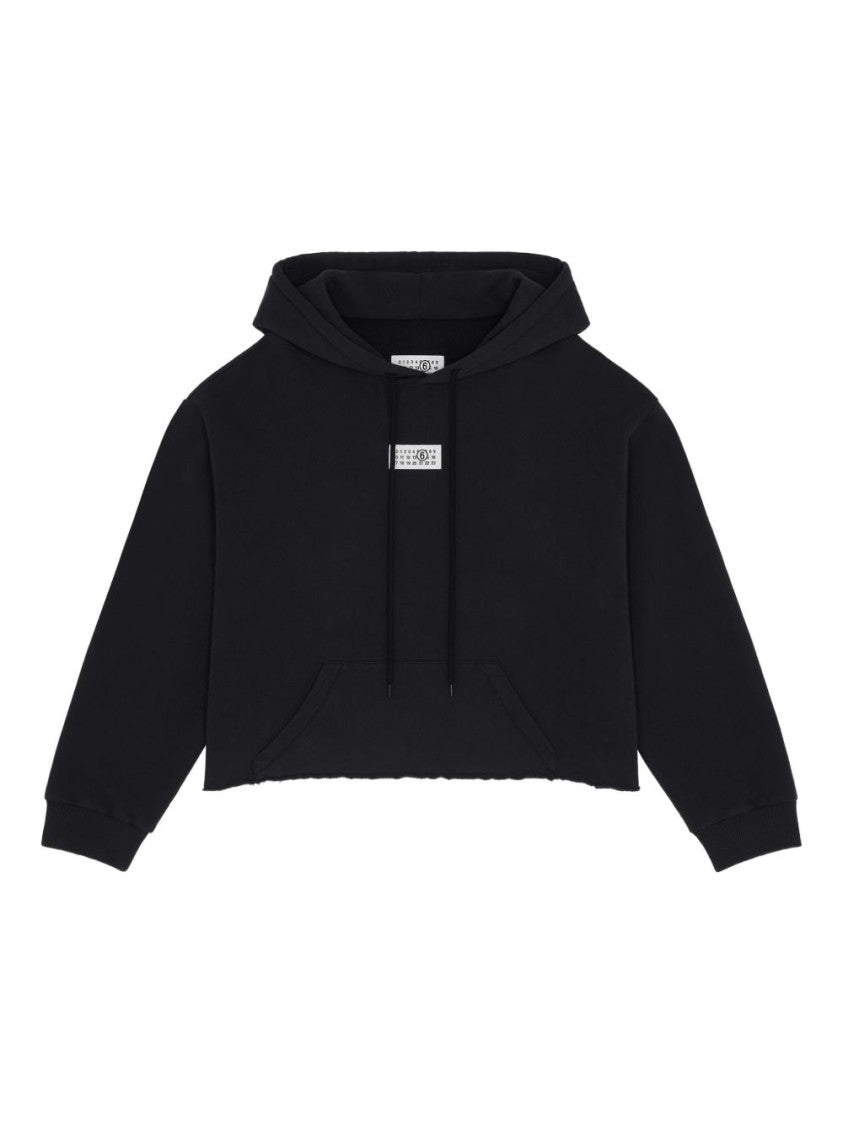Mm6 By Maison Margiela Black Cropped Raw-Cut Hoodie