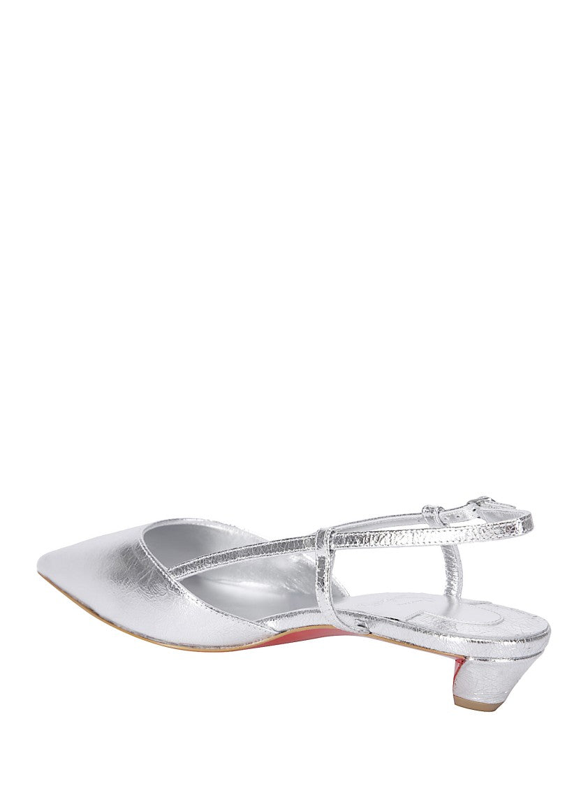Christian Louboutin Pointed-Toe Pumps With Ankle Strap – Silver