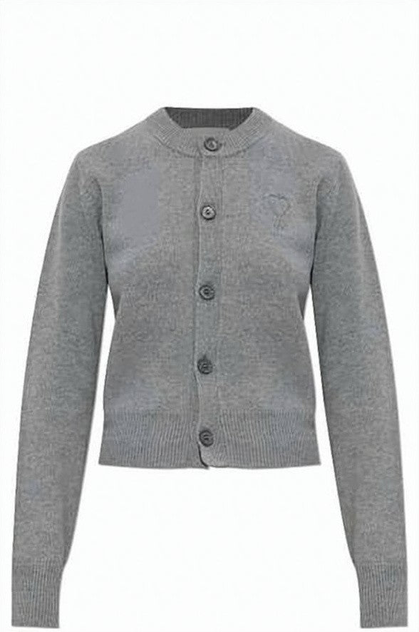 Ami Paris Cropped Grey Cardigan With Round Neckline