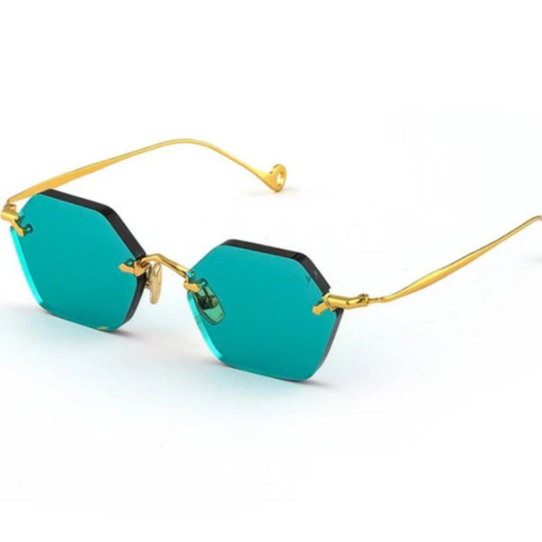 Eyepetizer Carnaby C.4-56 Hexagonal Teal Lens Sunglasses With Gold Frame