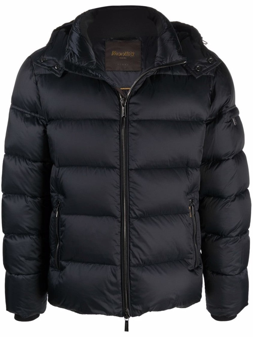 Moorer Navy Blue Padded Coat With Down-Feather Filling And Functional Pockets