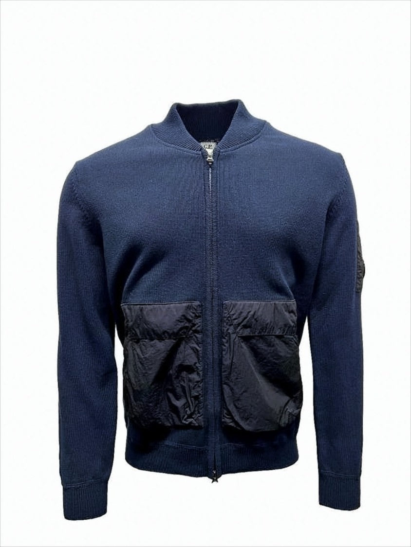 C.P. Company Cotton And Polyamide Zip-Up Knit Jacket With Unique Lens Detail