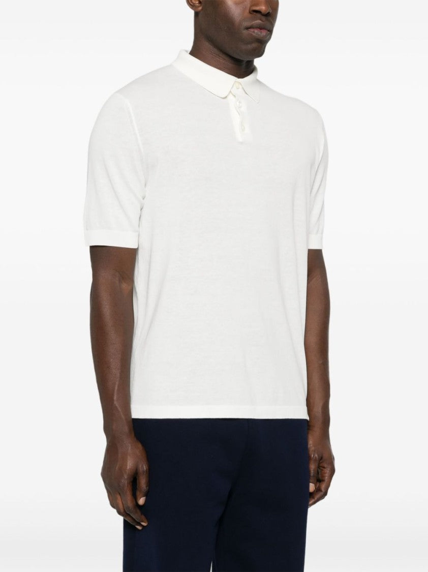 Eleventy Classic White Polo Shirt With Textured Fabric