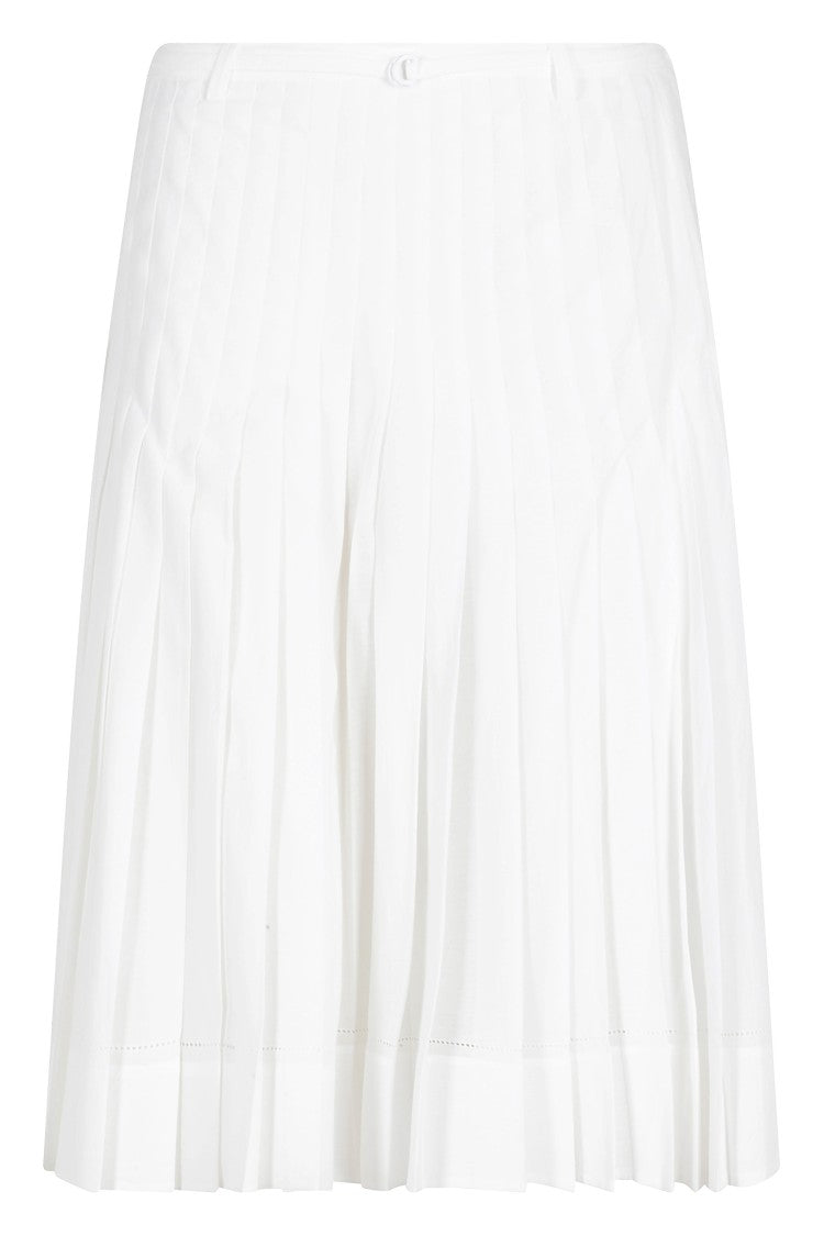 Low Classic White Pleated Belted Adjustable-Waistband Rayon-Blend Midi Skirt