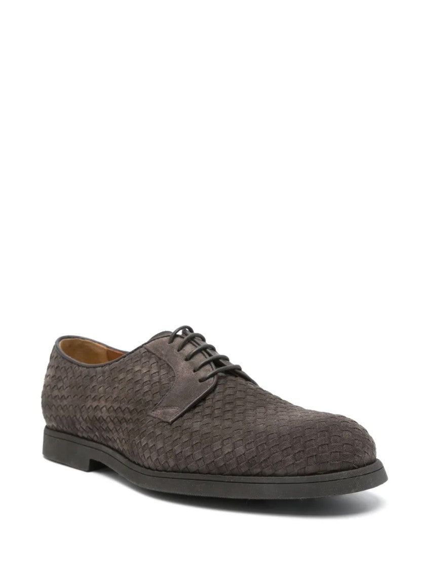 Doucal's Woven Leather Derby Shoes With Lace-Up Closure