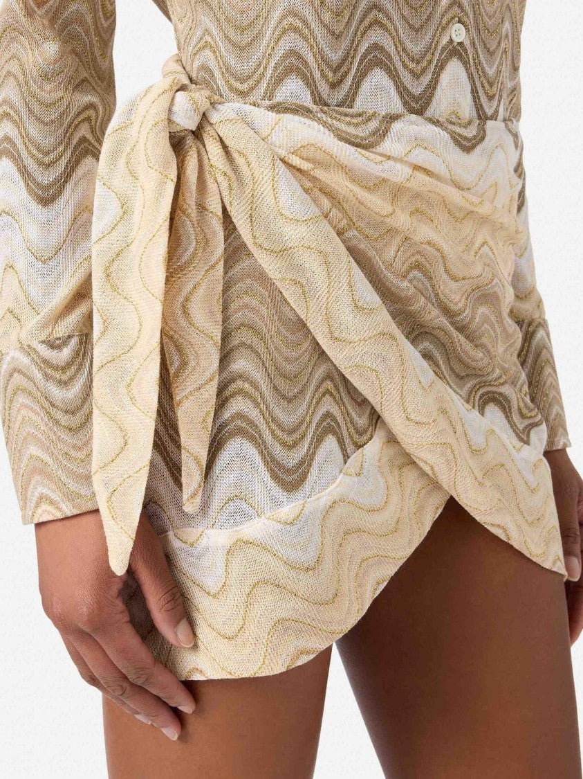 Mc2 Saint Barth Wavy Multicolored Mini Skirt With Wrap-Style Design