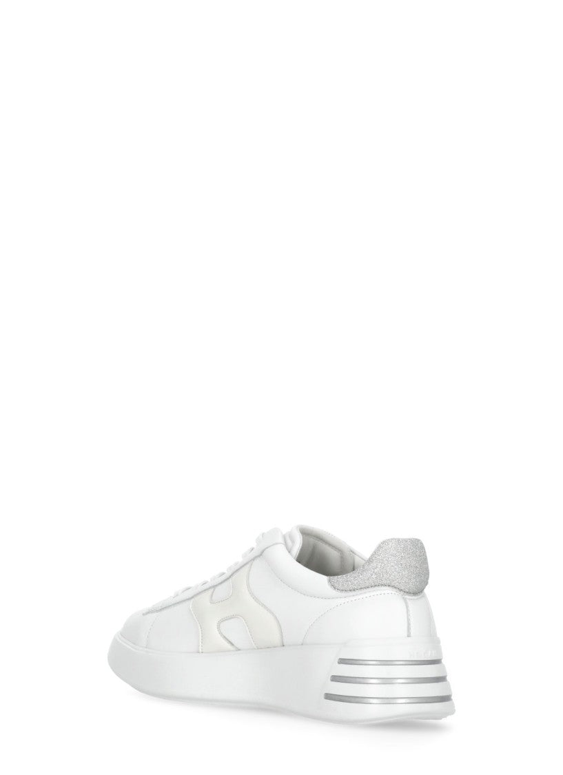 Hogan White Rebel Laminated Logo Sneakers