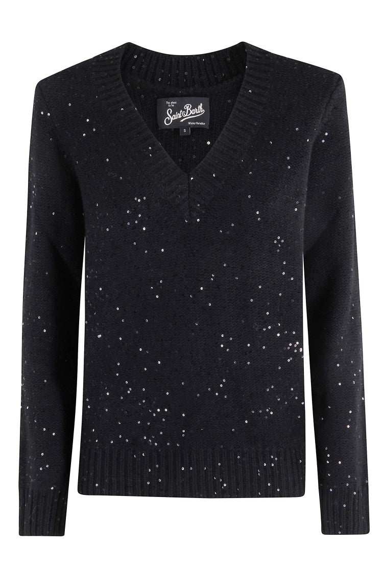 Mc2 Saint Barth Cropped Black Sweater With V-Neck