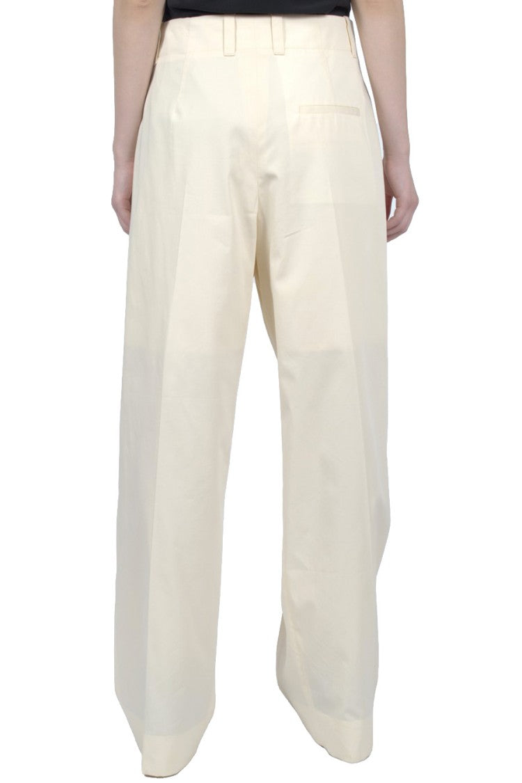 Bottega Veneta Ivory Cotton-Silk Blend Pleated Trousers