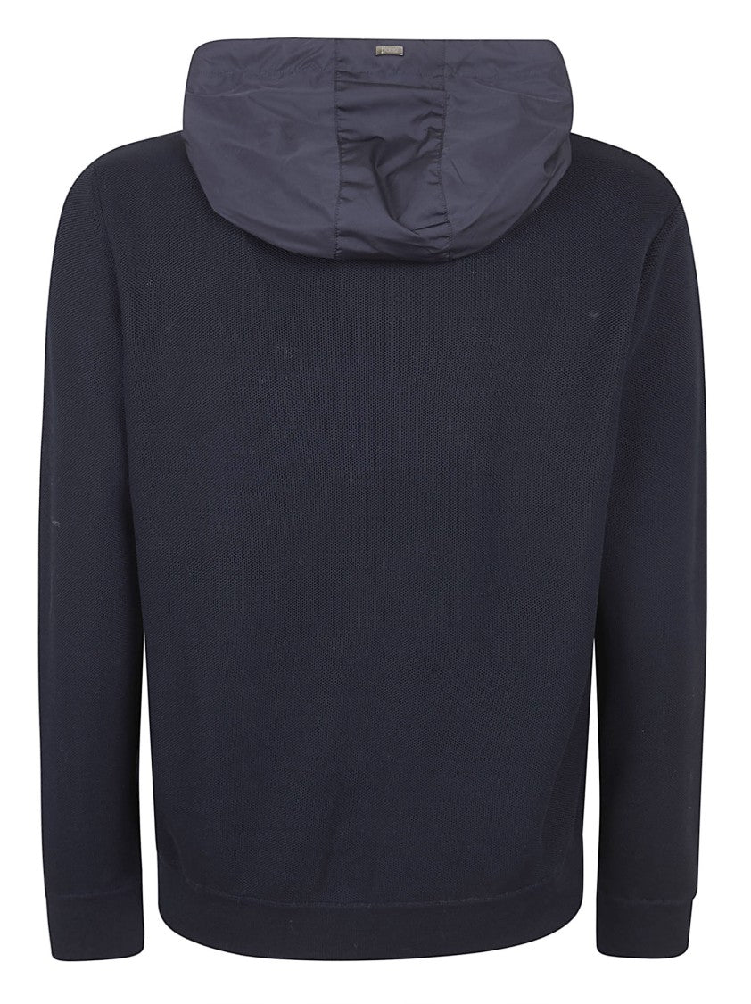 Herno Casual Cotton Jacket With Textured Knit Sleeves