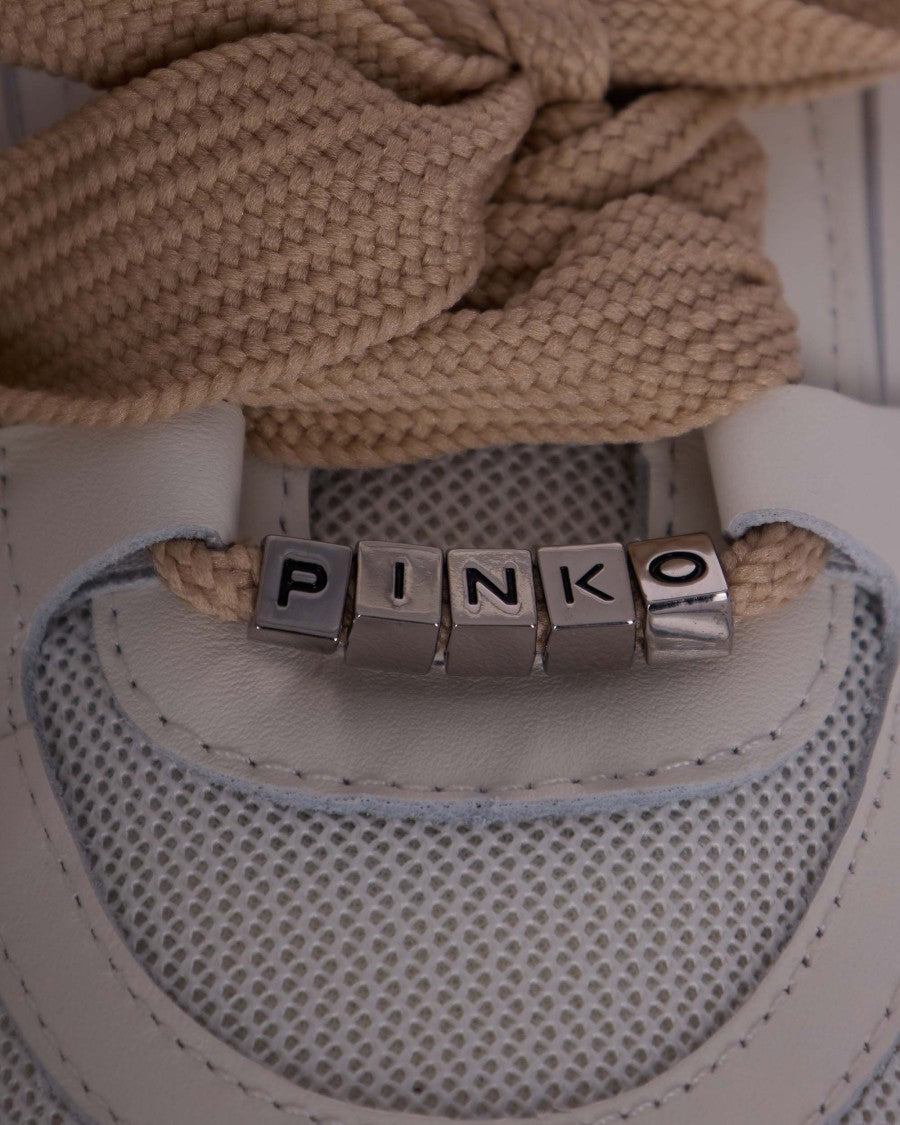 Pinko Minimalist White Sneakers With Technical Mesh