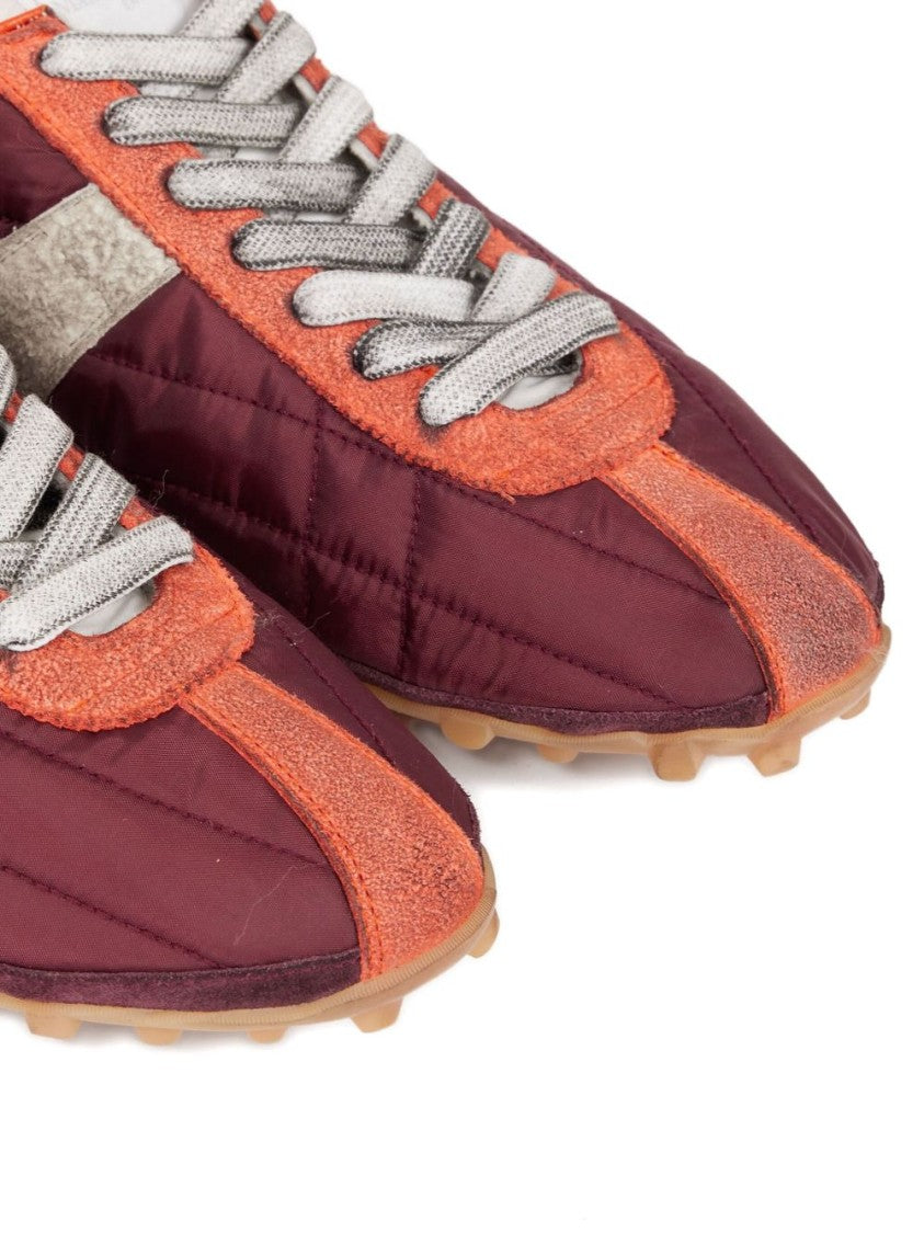 Maison Margiela Quilted Burgundy Sneakers With Orange Suede Accents