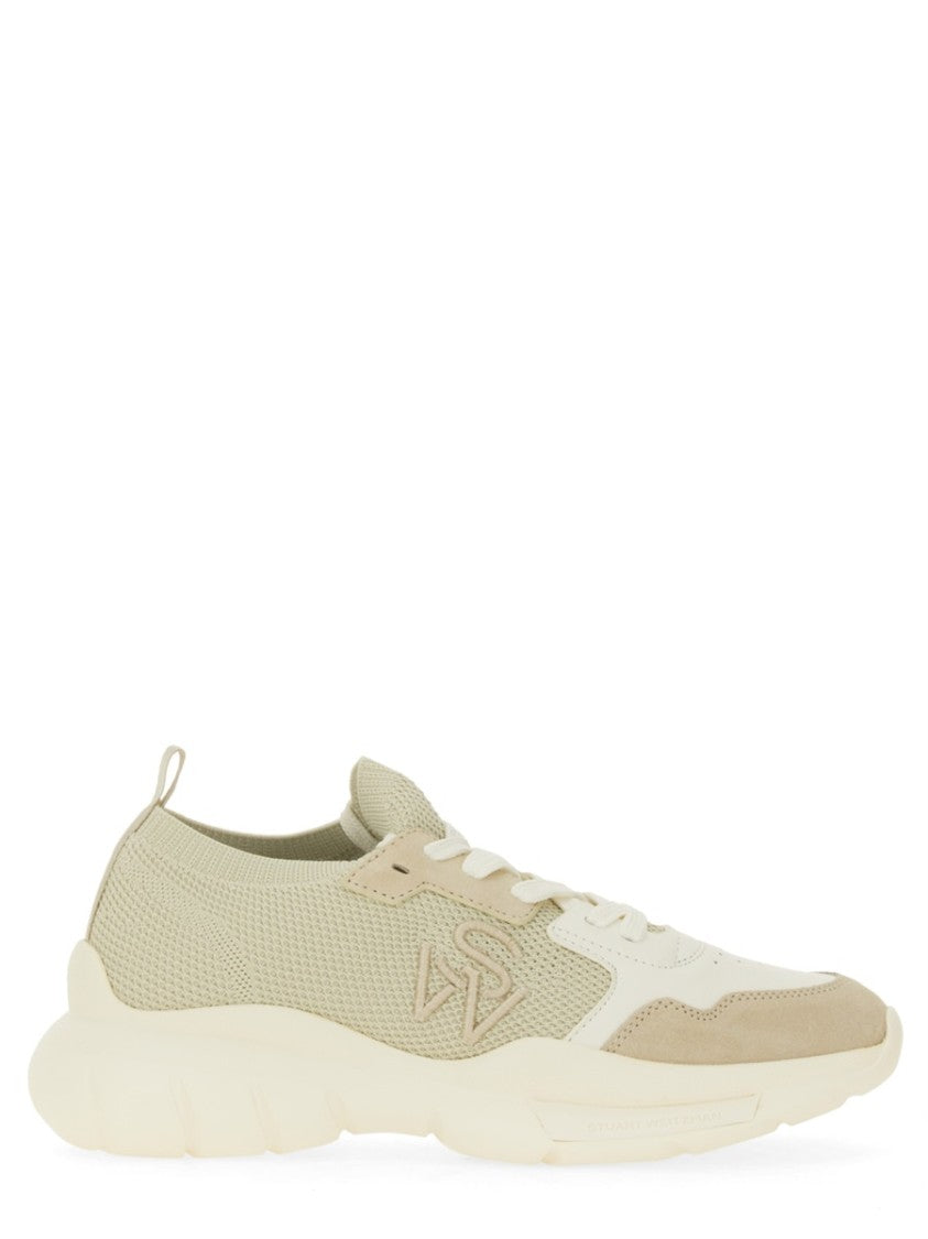 Stuart Weitzman Textured Mesh And Leather Sneakers With Chunky Sole