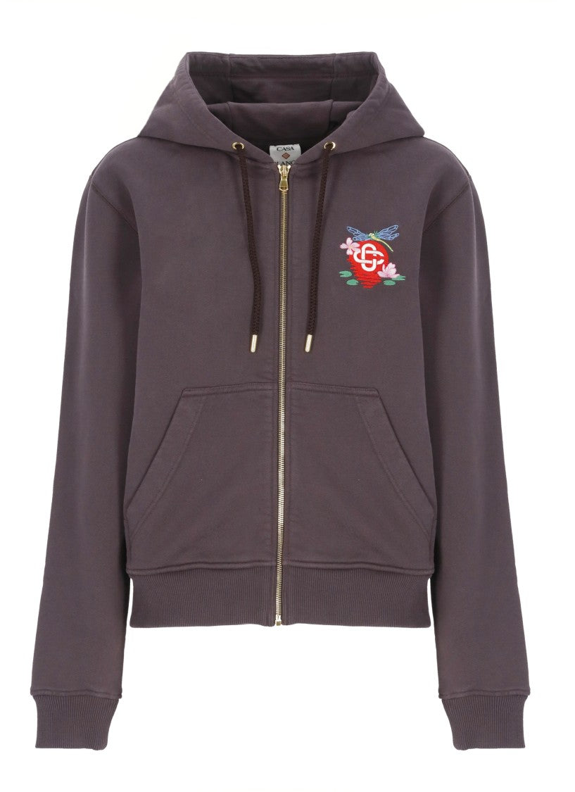 Casablanca Deep Purple Cropped Cotton Hoodie