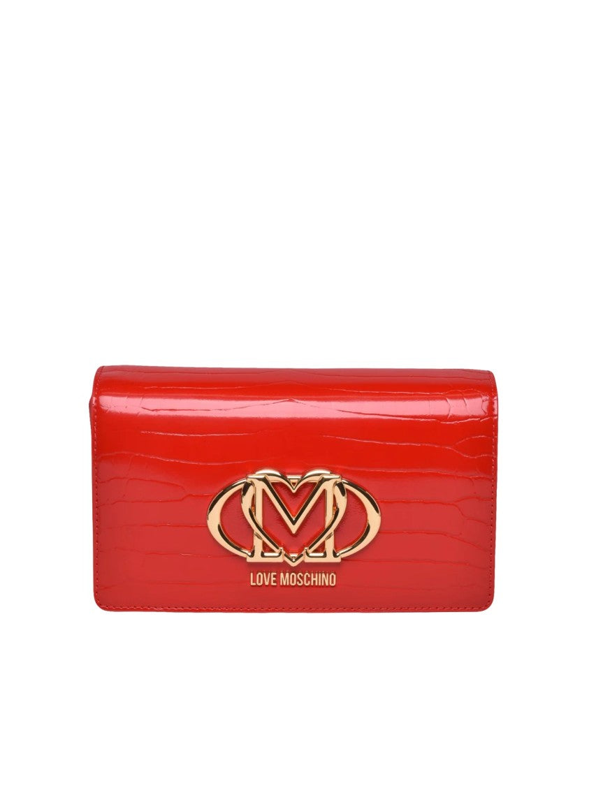 Love Moschino Red Polyurethane Crocodile Crossbody Bag