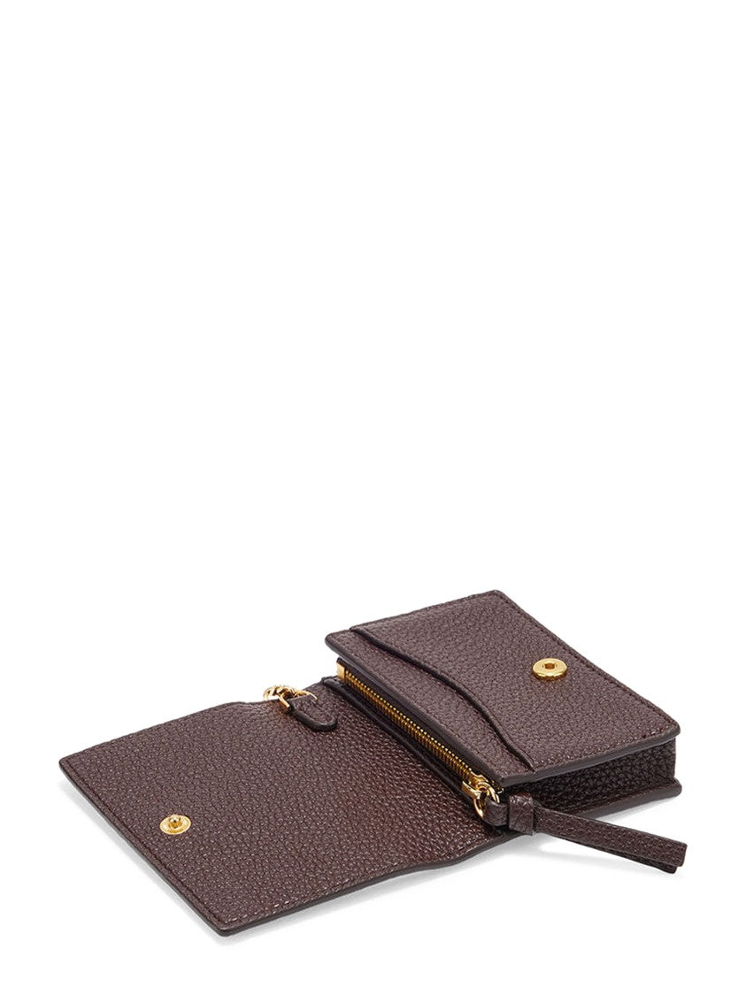 Ganni Gold Emblem Keychain Grained Card Holder