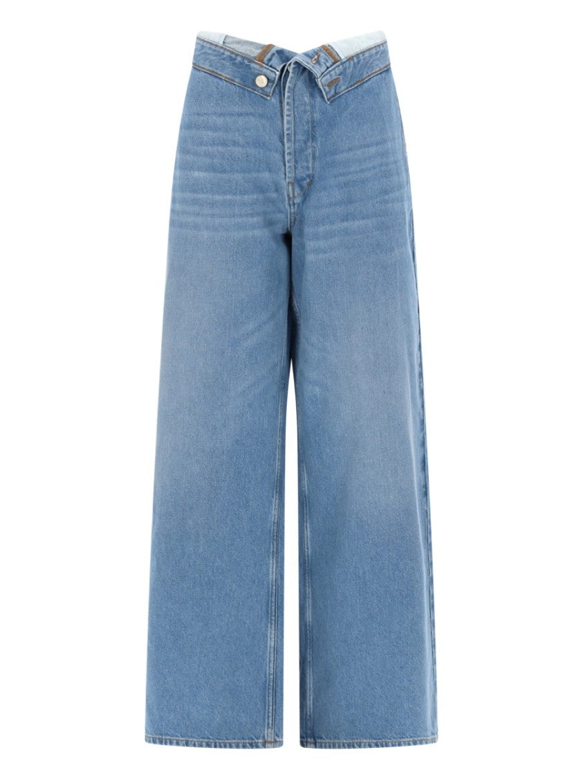 Amish Light Blue Roll Up Cropped Cotton Jeans