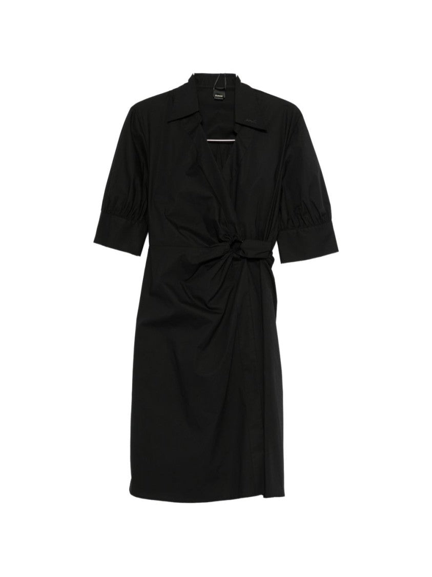 Pinko Puffed Sleeve Black Dress With Waist Tie