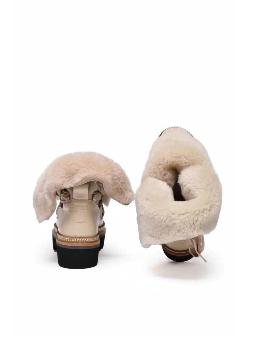Hogan Beige Leather Shearling Boots