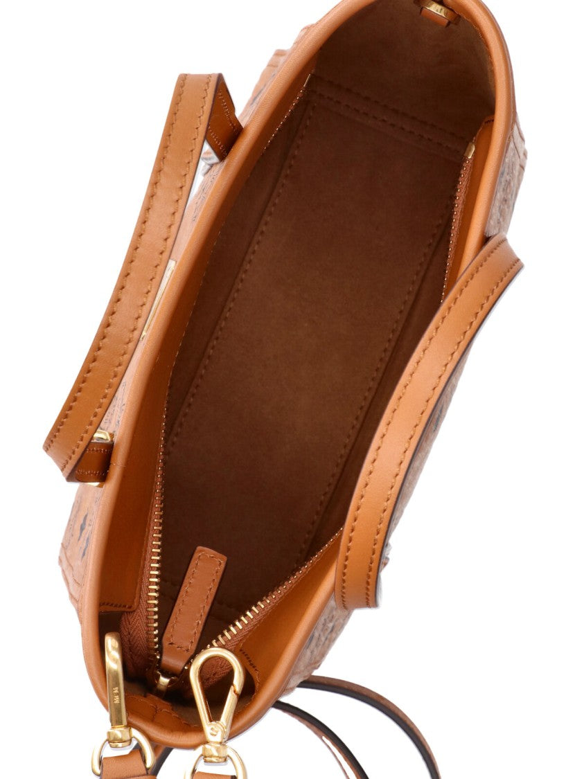 Mcm Brown Toni Mini Visetos Fabric Tote Bag