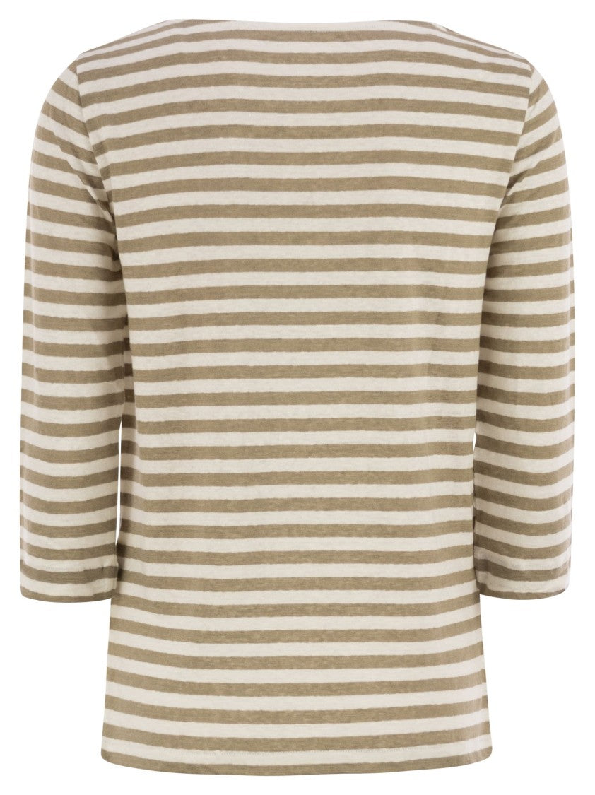 Majestic Striped Linen Boat Neck T-Shirt