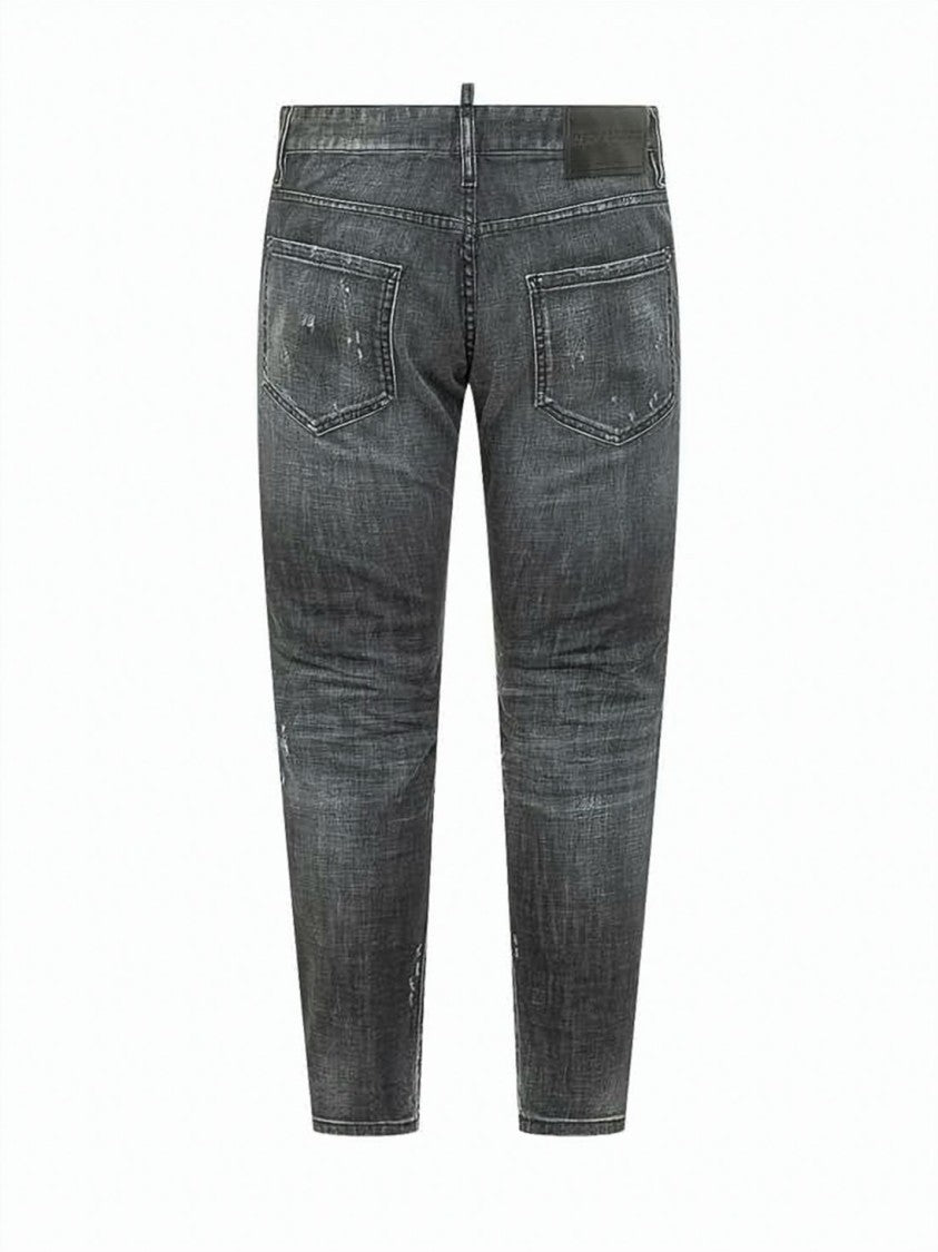 Dsquared2 Distressed Grey Denim Pants With Tapered Leg