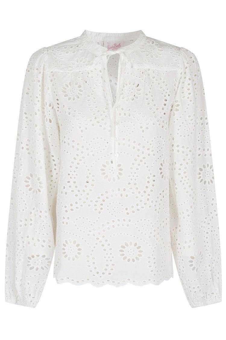 Mc2 Saint Barth Floral Cut-Out Cotton-Silk Blouse