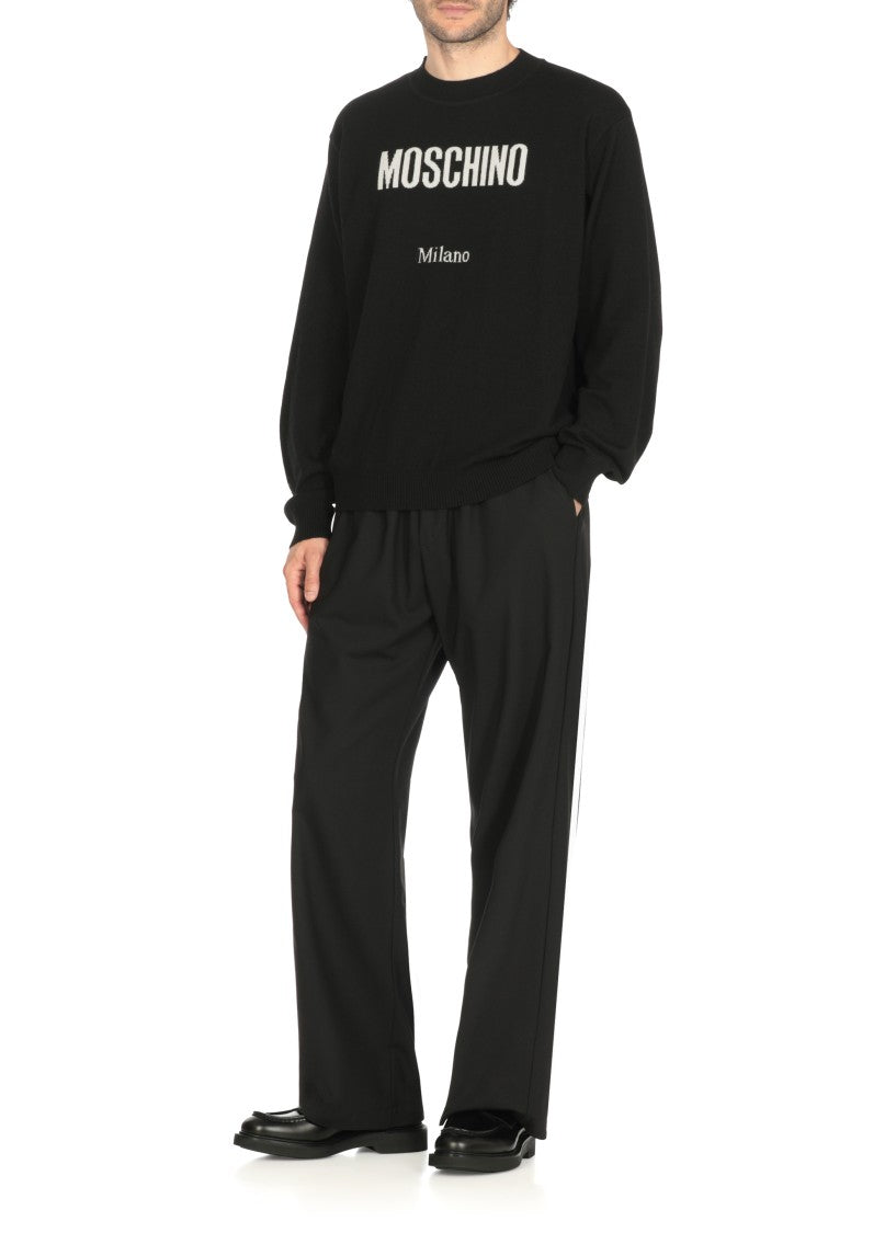 Moschino Crewneck Sweater In Black Wool Blend